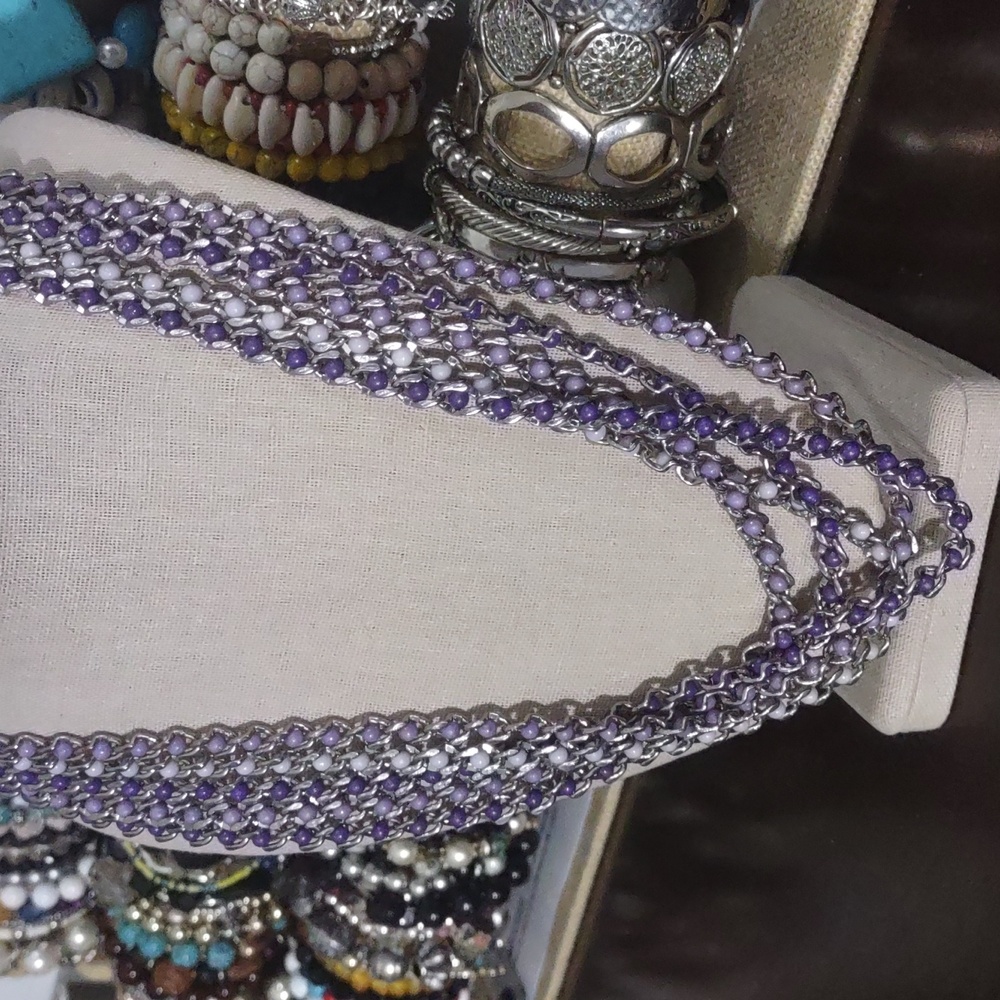 656 Coldwater Creek Women's Silver Chain Purple Beaded Necklace - Picture 7 of 7